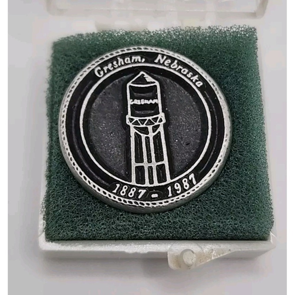 Vintage Gresham Nebraska 1887 1987 Souvenir Pewter Pinback Lapel Pin Brooch